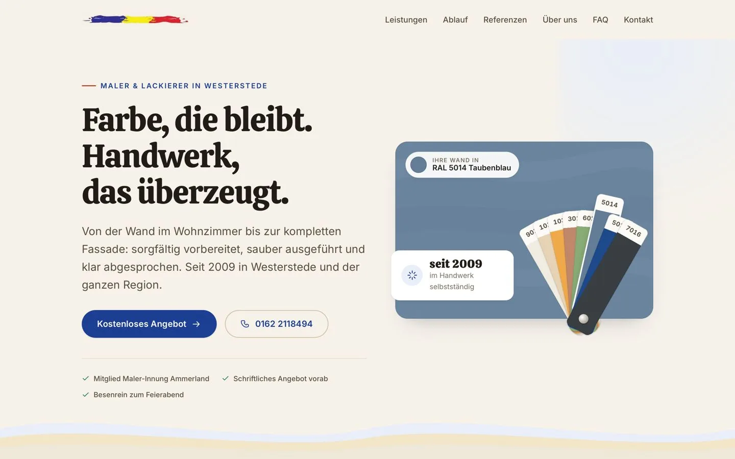 Die neu gestaltete Website des Malerbetriebs