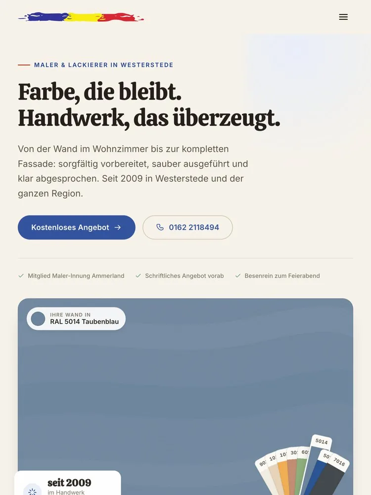Tabletansicht von Malerbetrieb Viktor Hirt